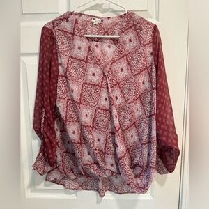 Maroon and white blouse